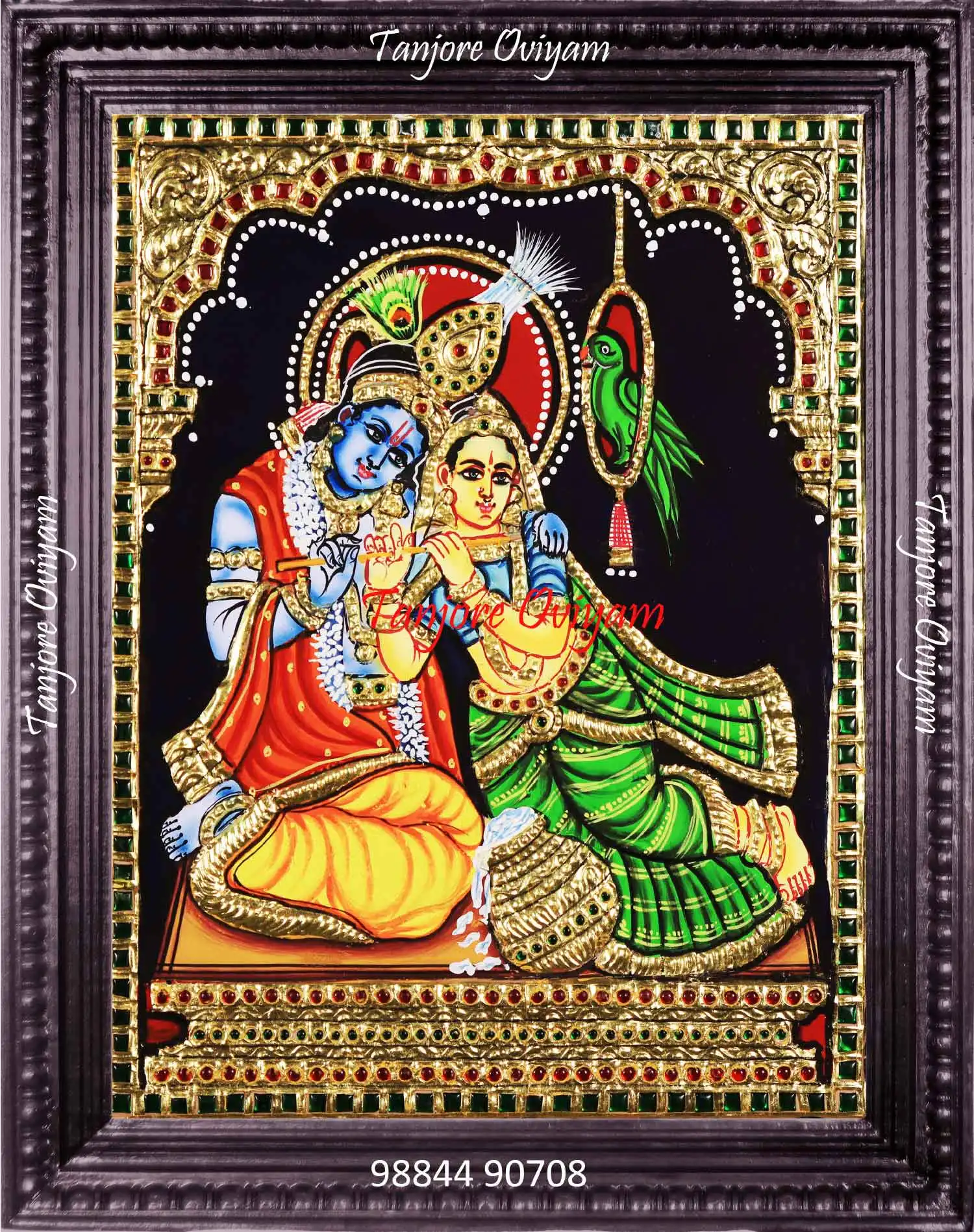 Blue Krishna with Radha Tanjore Painting